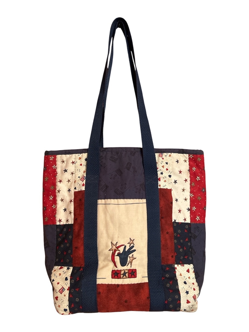 Patriotic Quilted Patchwork Tote Bag in Navy, Red & Cream